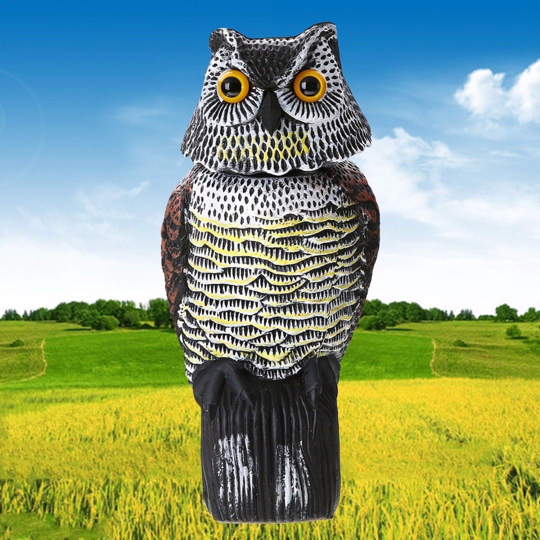 2x Realistic Owl Decoy Rotating Head Weed Pest Control Crow Scarer Scarecrow 