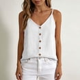 thumbnail image 6 of Tank Tops for Women Plus Size Women V Neck Button Front Spaghetti Strap Linen Tank Tops Loose Breathable Casual Summer Boho Sleeveless Tops White L, 6 of 7