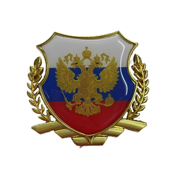 Ysmzzmsy Ysmzzmsy 1 PCS Russia Flag Shield Car Emblem, 3.15x3.35 inches, Gold Metal Frame , Decorative Auto Badge