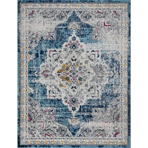 Tayse Diamond Area Rug DIA1800 Traditional Blue Vintage Bulbs 5' 3" x 7' 3" Rectangle