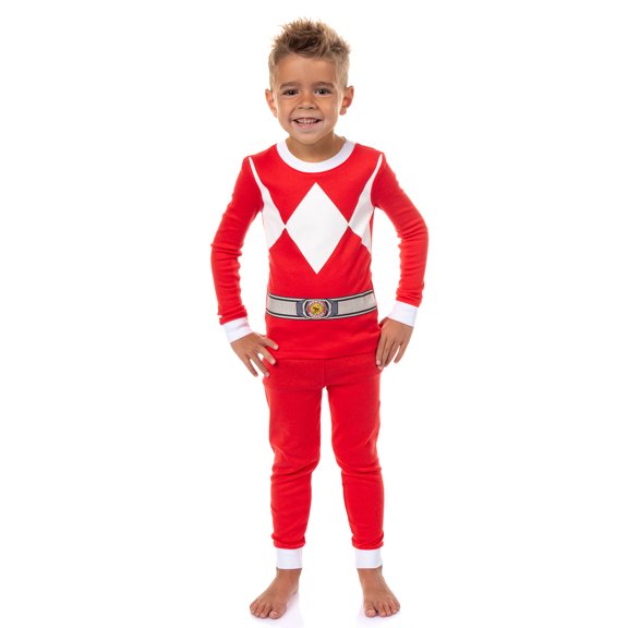 Power Rangers Toddler Kids' Mighty Morphin Ranger Character Tight Fit Long Sleeve and Pant Pajama Set Sleepwear