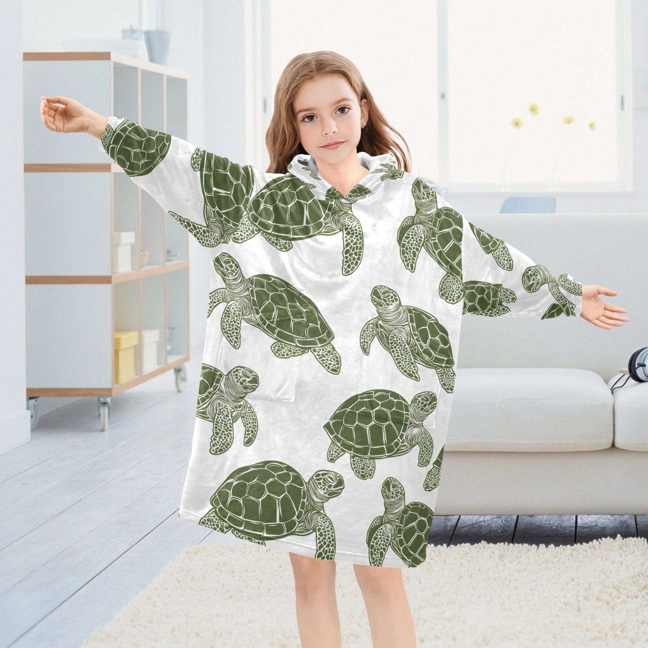 joogoo Blanket Hoodie for Turtle Retro Oversize Sweatshirt 3-14 YR L