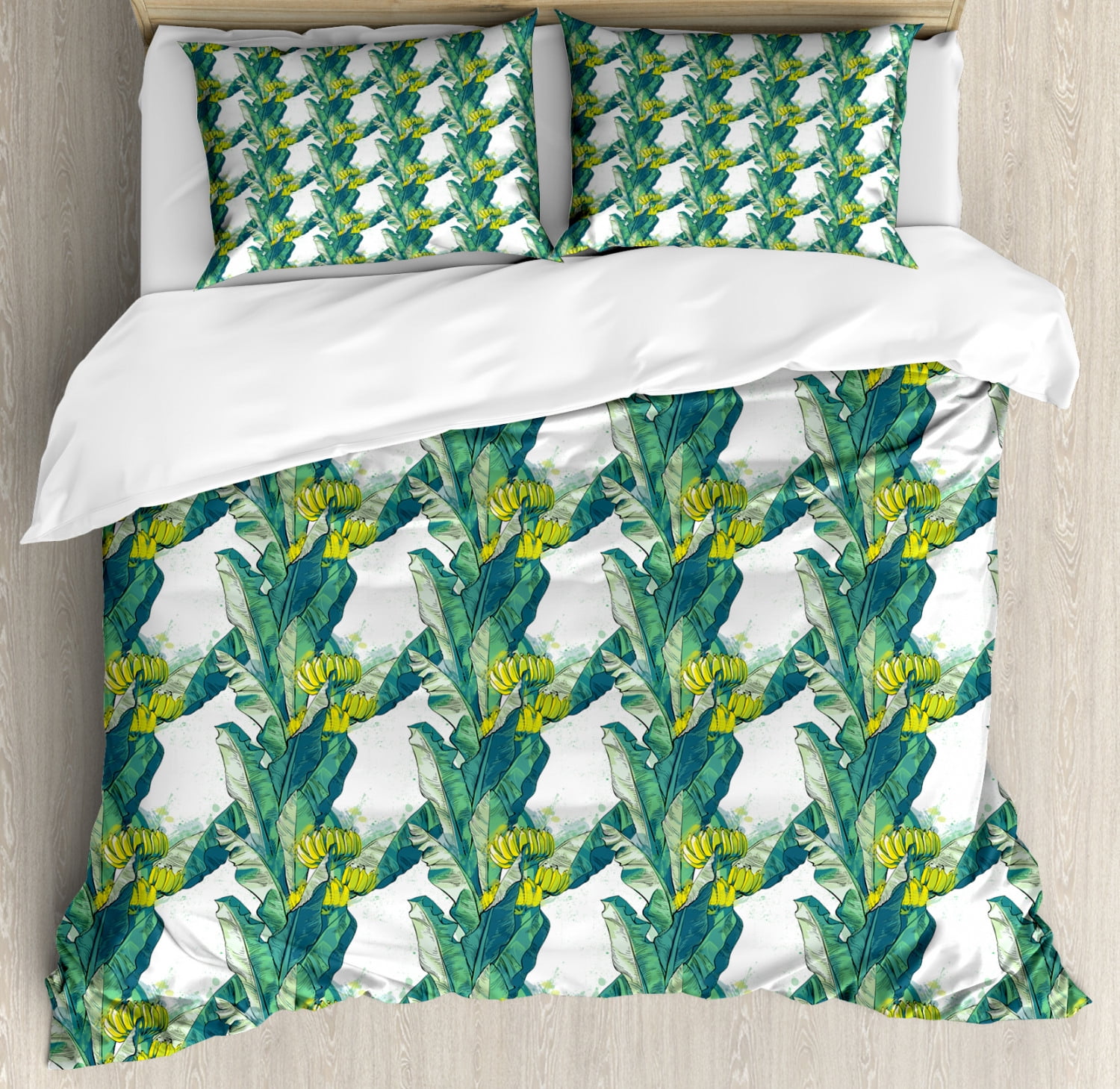 Tropical Duvet Cover Set, Repetitive Banana Tree Leaves Exotic Fruits ...