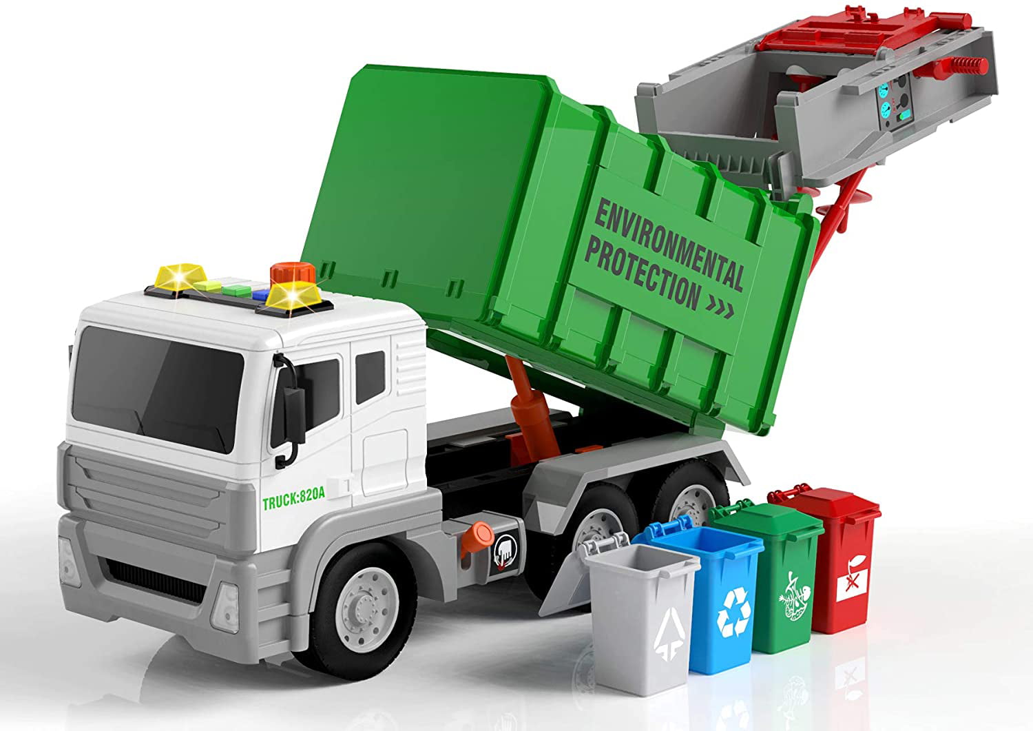 Green Kids Garbage Waste Rubbish Truck Toy Recycle Vehicle Trash Can Bin Gift 
