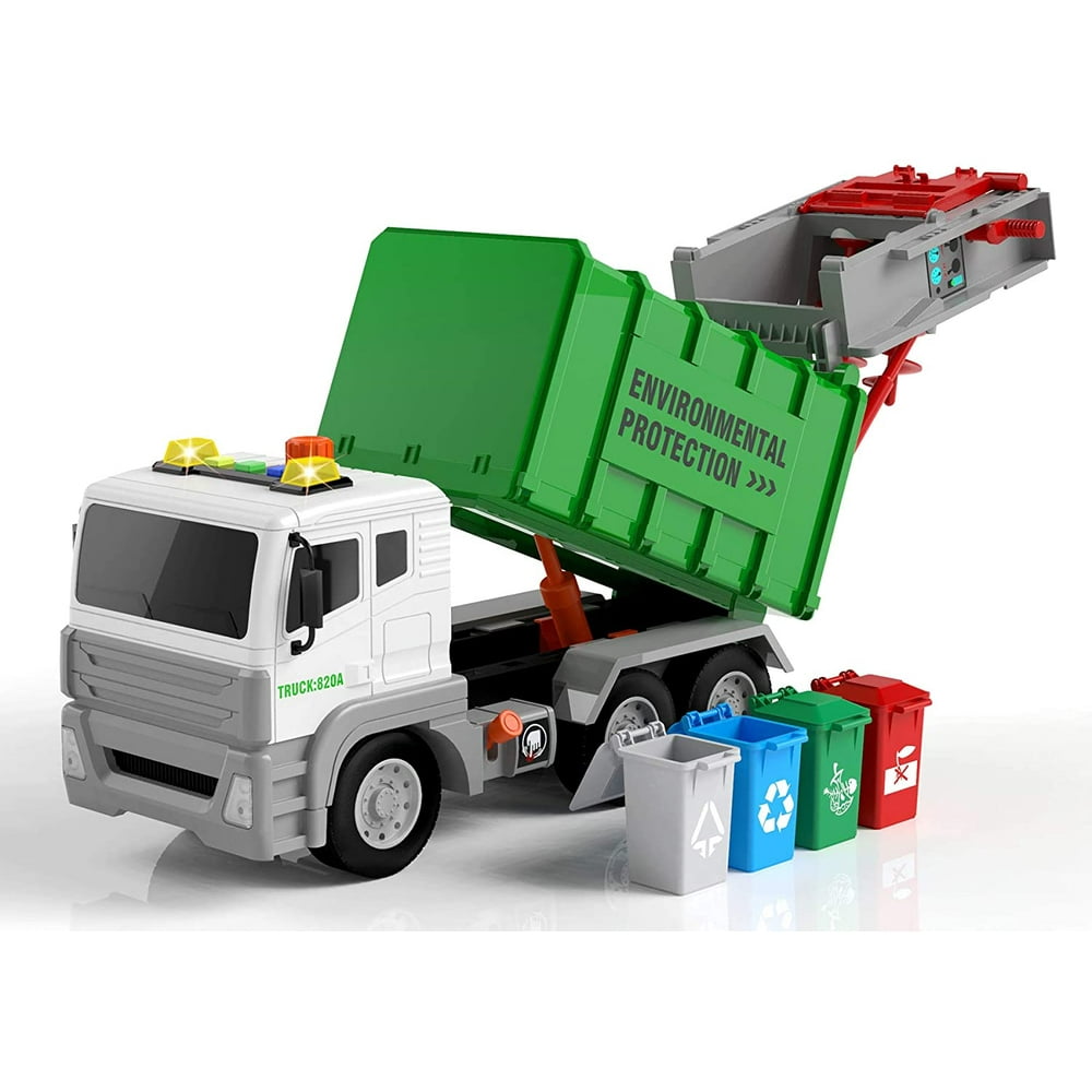 Garbage Truck Toy with 4 Rear Loader Trash Cans Dump Toy Truck Play