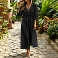 thumbnail image 3 of Gytharion Women's Swing Dresses Round Neck Comfortable Stylish Casual Dresses Three Quarter Sleeve Versatile Midi Dresses with Pockets, 3 of 5