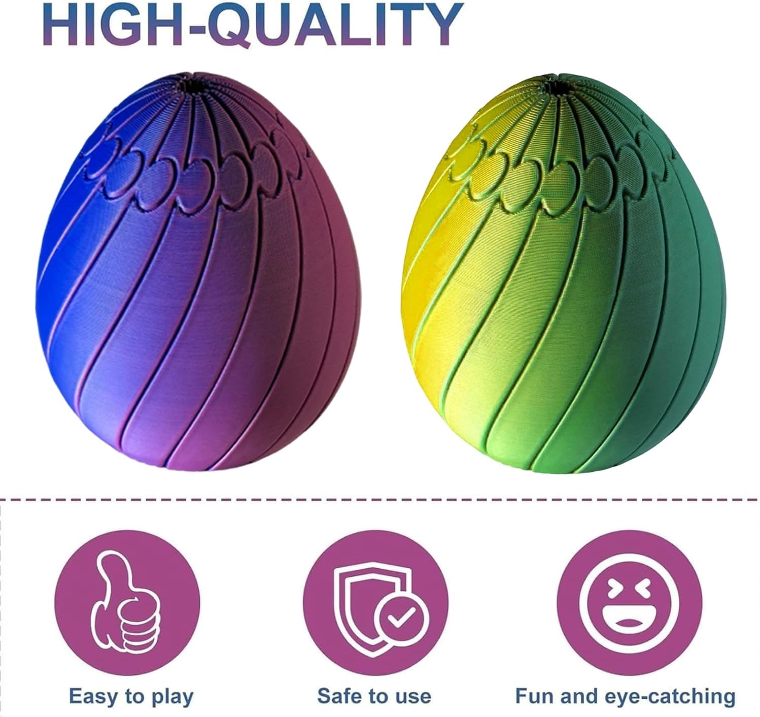 Twisty Fidget Egg - 3D Printed Slippery Rotating Fidget Toy with Smooth Spiral Grooves, Vibrant Gradient Colors, Stress Relief Desk Accessory for Adults, Easter Basket Stuffer and Spring Party Favor