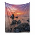 thumbnail image 1 of Shipwreck Soft Flannel Fleece Blanket, Sunken Aground Boat Vessel in Foggy Water Before Exquisite Sky at Sunset Image, Cozy Plush for Indoor and Outdoor Use, 70" x 90", Orange Grey, by Ambesonne, 1 of 6