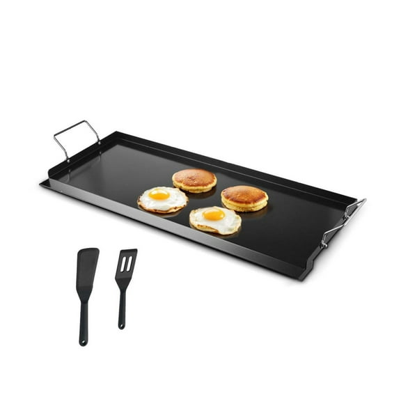 32x14 Carbon Steel Griddle, Universal BBQ Grill Pan Cookware for Gas Stovetop, Flat Top Griddle with Grease Trough, Non-Stick Cooking Surface