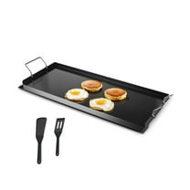 32x14 Carbon Steel Griddle, Universal BBQ Grill Pan Cookware for Gas Stovetop, Flat Top Griddle with Grease Trough, Non-Stick Cooking Surface