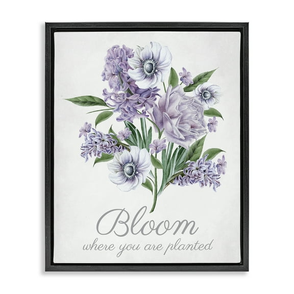 Stupell Industries Vintage Bloom Phrase Botanical & Floral Painting Black Floater Framed Art Print Wall Art, 17 x 21