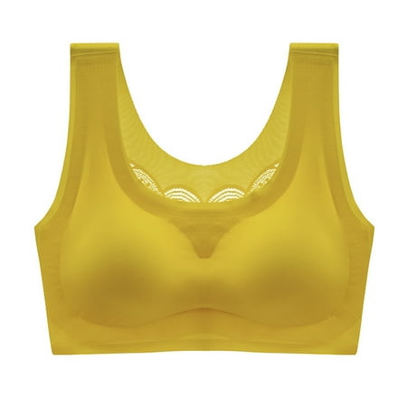 

eczipvz Bras for Women Women s Invisibles Comfort Seamless Wireless Skinny Strap Retro Bralette Bra Yellow M