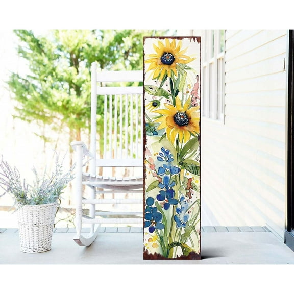 TX USA 36 inches Spring Watercolor Wildflower Wooden Porch Sign Front Door Wall Decor, Rustic Farmhouse Outdoor Entryway Display Board