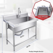 Utility Sink Stainless Steel Freestanding Large Basin Single Bowl Laundry Sink with Pull out Faucet Commercial Restaurant Kitchen Sinks with Backs plash, 40.16in*23in*29.53in (Silver)