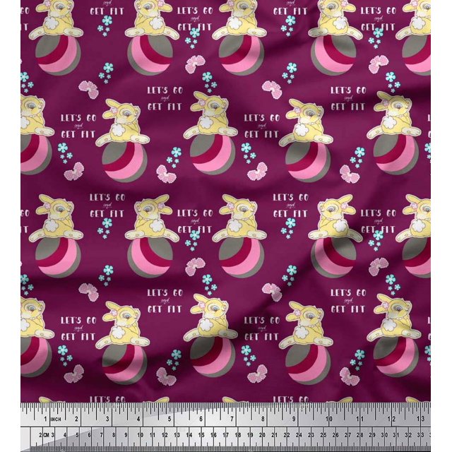Soimoi Rayon Fabric Text,Ball & Bunny Kids Print Fabric by the Yard 42 Inch Wide