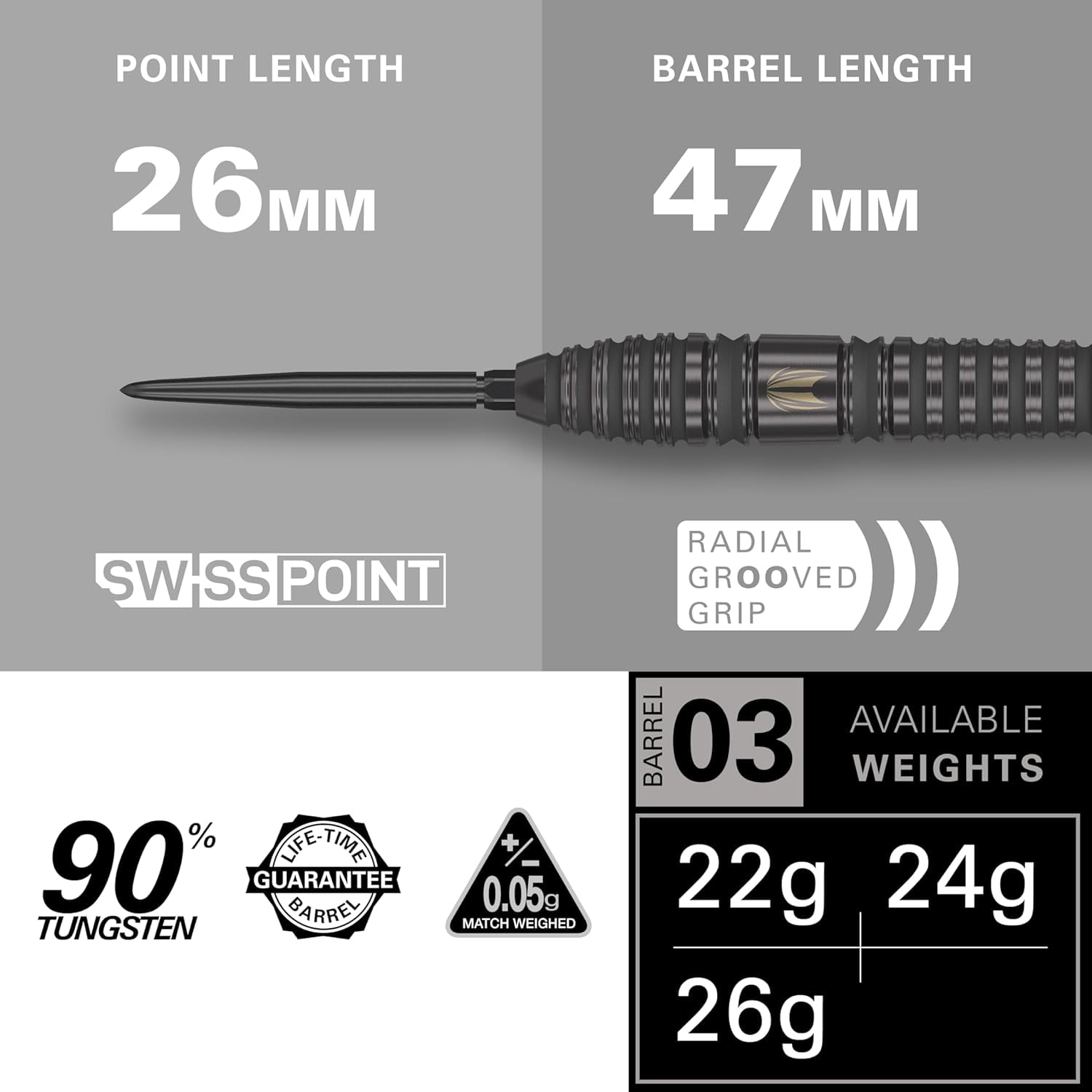 Target Darts Bolide Void 03 22G 90% Tungsten Swiss Point Steel Tip Darts Set