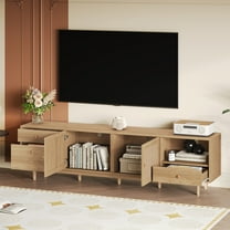 TV Stand for 65 75 85 Inch TV, Boho Entertainment Center with Rattan Doors & Drawers, Modern Wood Media Console for Living Room, Natural