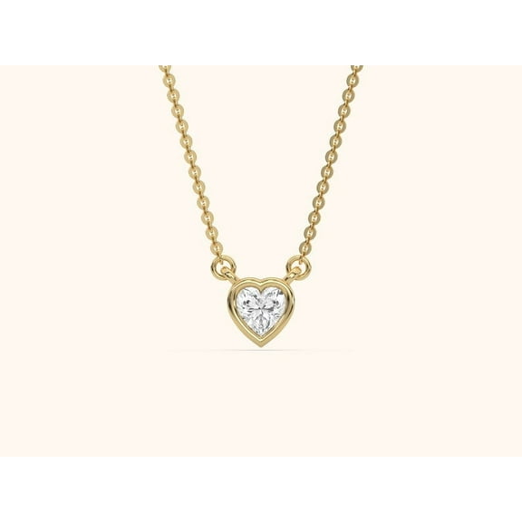 1 Ct Heart Shape Lab-Created White Diamond Bezel Set Necklace 14K Yellow Gold Plated