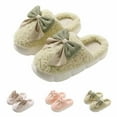 thumbnail image 2 of LIANGP Ladies Slippers Women Fuzzy Bow Slippers Winter Elegant Cozy Plush House Shoes With Faux Pelt Liner Gift For Women Women's Shoes Green Size 7, 2 of 8
