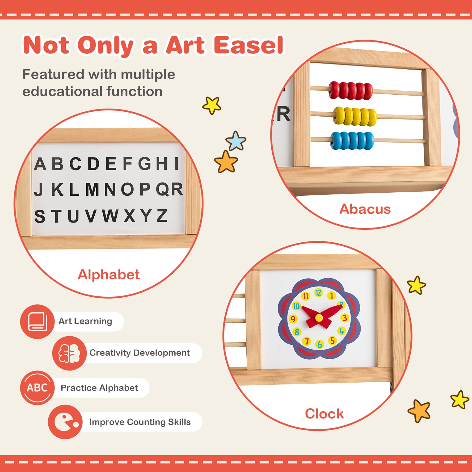 Art Easel with Paper Roll and Double-Sided Adjustable Drawing Easel Board  for Kids - Costway