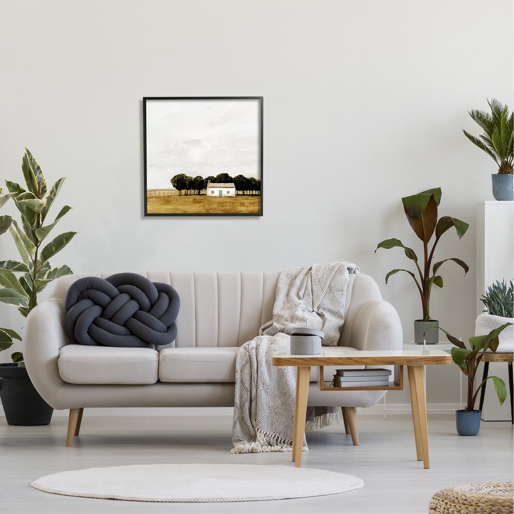 Stupell Industries Rural Fenced Shack Minimalistic Rainy Countryside Trees Grassland ,24 x 24, Design by Victoria Borges