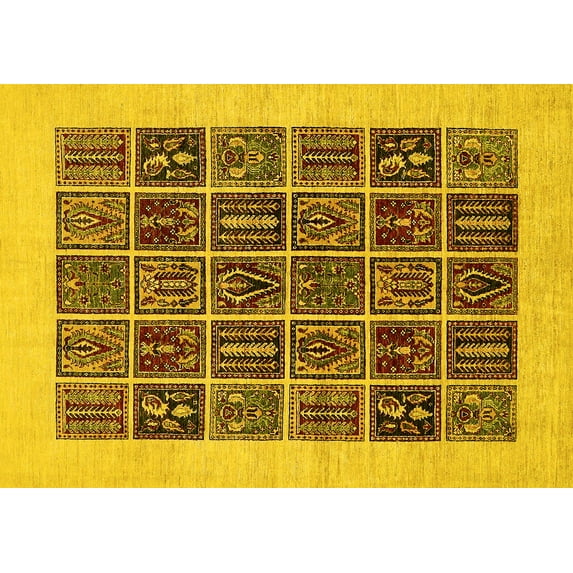 Ahgly Company Machine Washable Indoor Rectangle Abstract Yellow Modern Area Rugs, 4' x 6'