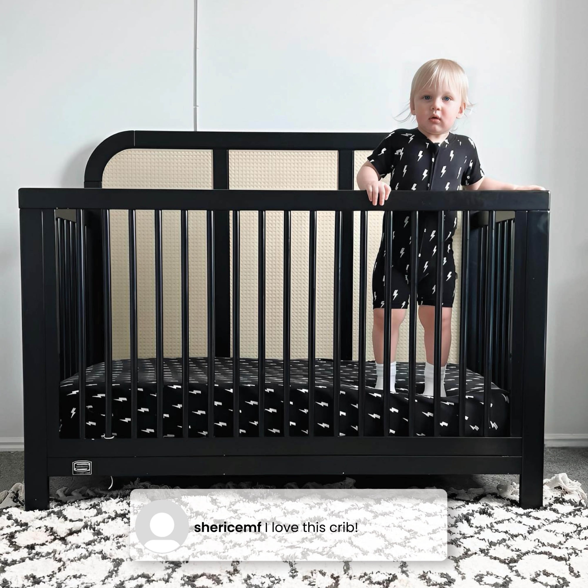 Simmons Kids Theo 6-in-1 Convertible Crib - Greenguard Gold Certified, Black/Textured Almond
