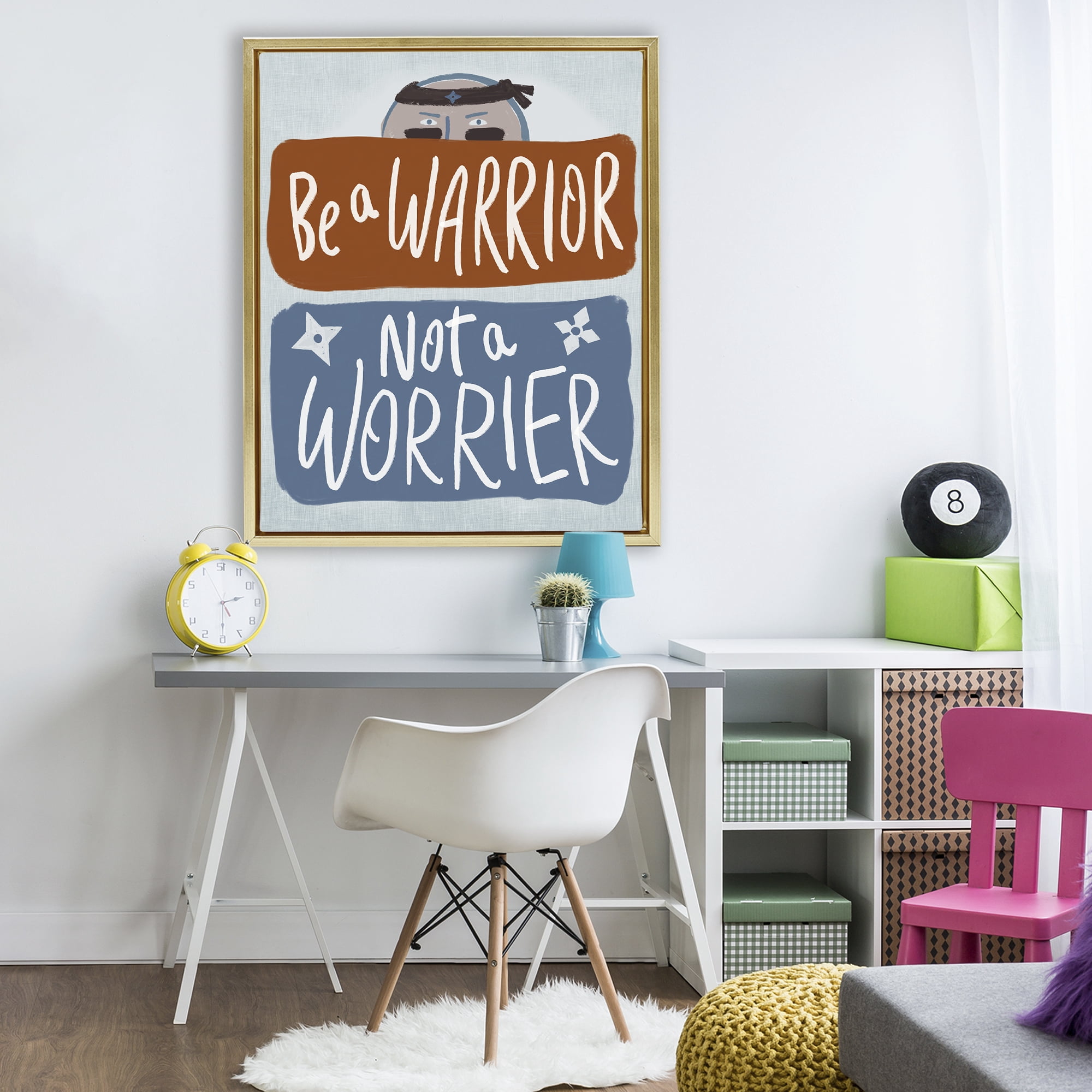 Stupell Industries Warrior Not Worrier Gold Framed Floater Canvas Wall Art, design by Connie Summers
