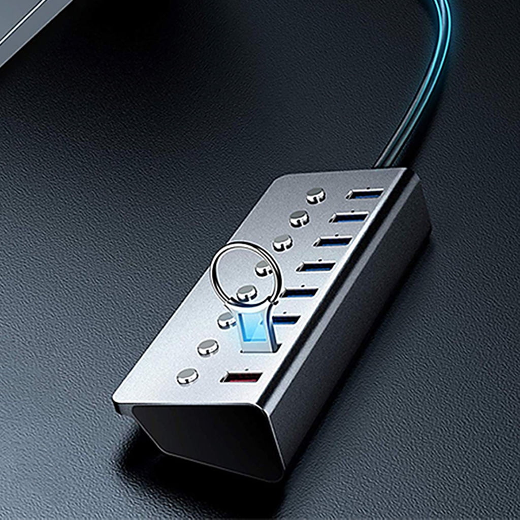 USB Hub 3.0, 7-Port USB Data Hub Splitter with 1 Charging Port and Individual On/Off Switches for Windows, for Mac, Linu