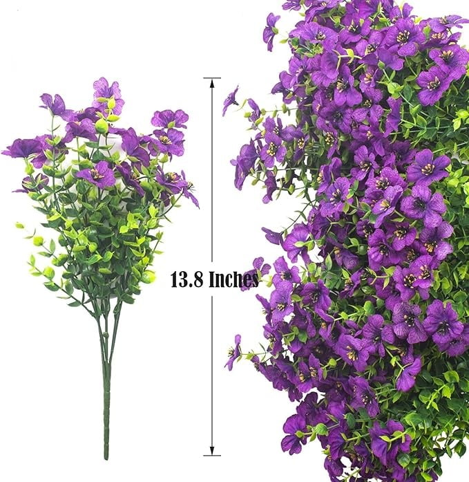 ZOELNIC Artificial Flowers Outdoor 6 Bunldes UV Resistant Fake Flowers No Fade Faux Plastic Plants for Garden Porch Window Box Decorating (Purple)