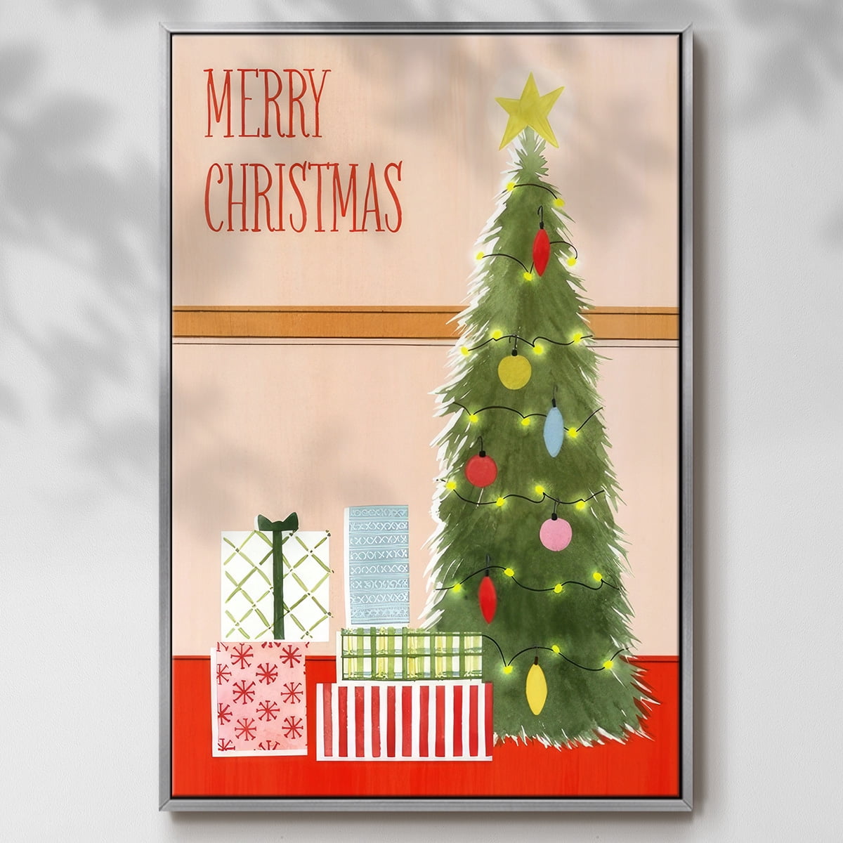 Christmas Stockings Collection B - Framed Gallery Wrapped Holiday Canvas - 25 x 37 - Silver Frame