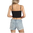 thumbnail image 3 of Valcatch Women's Rhinestone Fringe Spaghetti Strap V Neck Ribbed Crop Tank Tops, 3 of 6