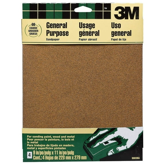 3M Sandpaper Sheets 9003NA - Coarse Grit for Paint, Wood, Metal - 9" x 11"