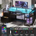 thumbnail image 4 of SEDETA 63" Computer Desk, Office Desk with Lockable Drawers for Legal/Letter File, Gaming Desk with LED Lights & Power Outlet, Home Office Desks with Storage, Black, 4 of 7