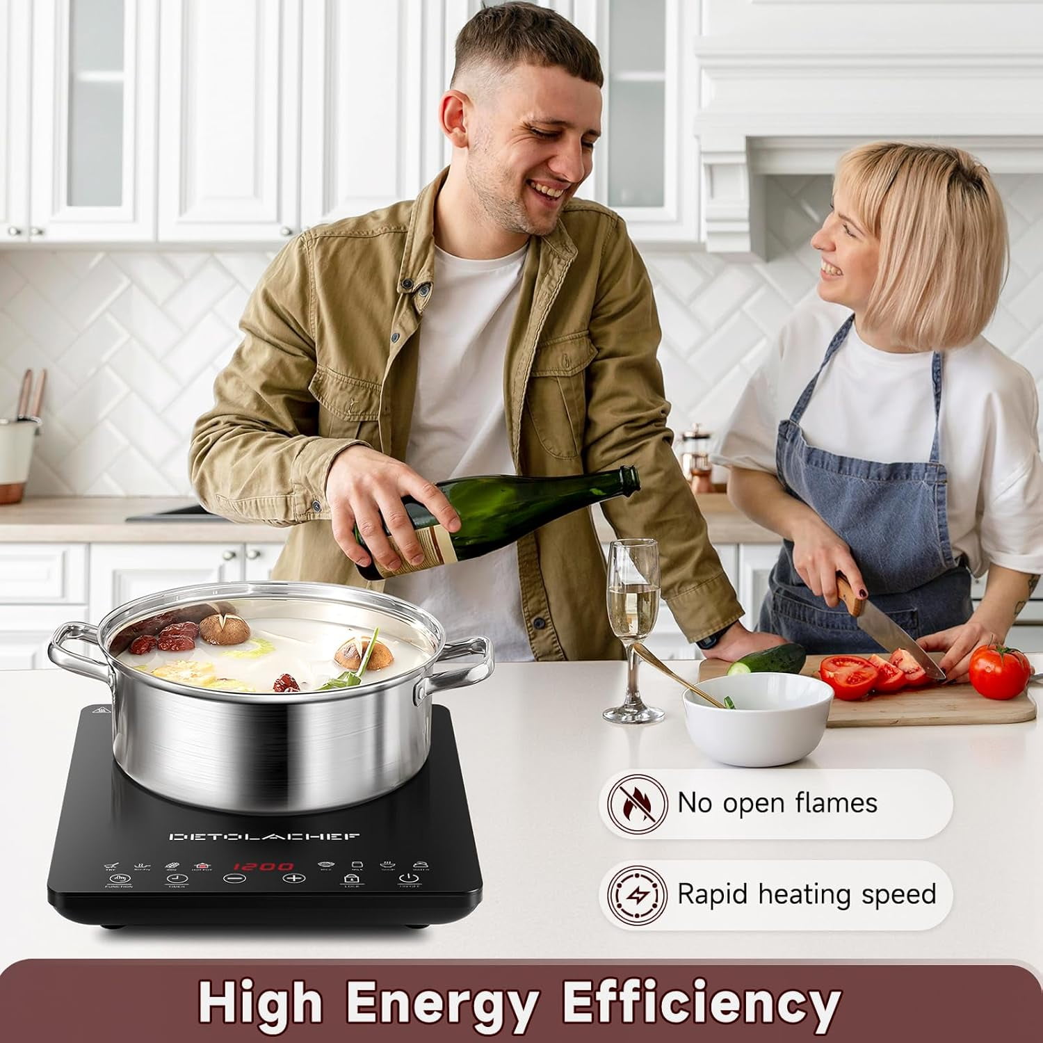 Portable Induction Cooktop, 1800W Induction Hot Plate Burner, 10 Temperature Setting, LED Sensor Touch, Kids Safety Lock, Auto-Off & Pan Detection, Electric Cooker with Timer