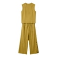 thumbnail image 7 of BRELIL Women Two Piece Sets Summer Casual Round Neck Sleeveless Tank Top Wide Leg Pants Matching Outfits Solid Boho Vacation Travel Loose Lounge Loungewear, Yellow XL, 7 of 7