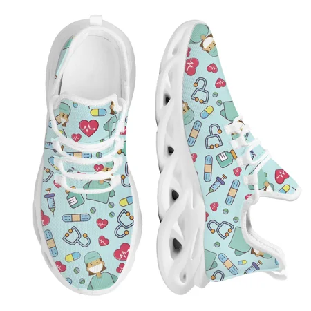 

Women White Nursing Shoes Cute Cartoon Nurse Doctor Healthcare Brand Design Ladies Mesh Flats Sneakers Zapatillas