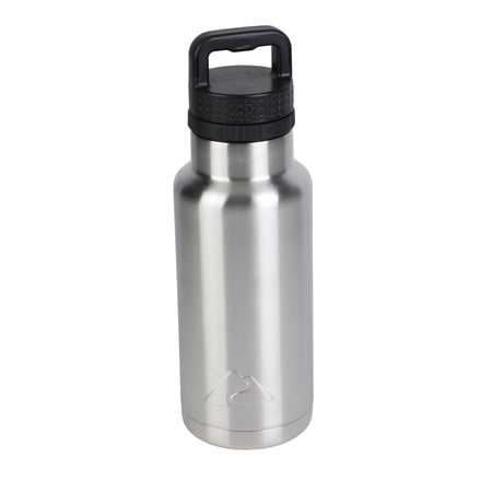 Ozark Trail 64 oz Chug Lid, Double-Wall Vacuum Insulated Stainless Steel Water Bottle, Silver, Keeps Drinks Hot & Cold