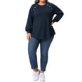 thumbnail image 3 of Agnes Orinda Women's Plus Size Tops Ribbed Knit Crew Neck Long Sleeve Casual Tunic Blouses with Button Decor 1X Dark Blue, 3 of 7