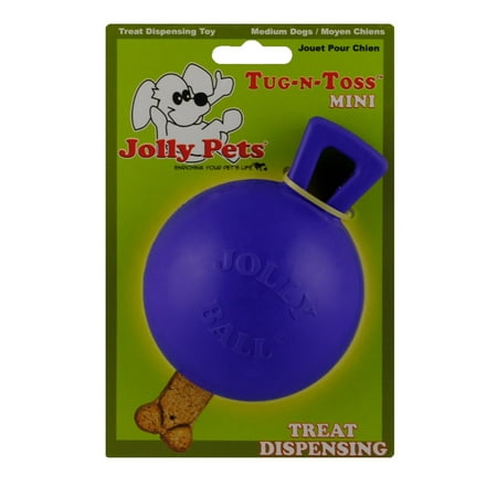 UPC: 0788169040425 | Jolly Pets Tug-n-Toss Heavy Duty Dog Toy Ball with Handle  4 Inches/Petite  Blue (404 BL) Small Breeds Blue 4 in/Petite
