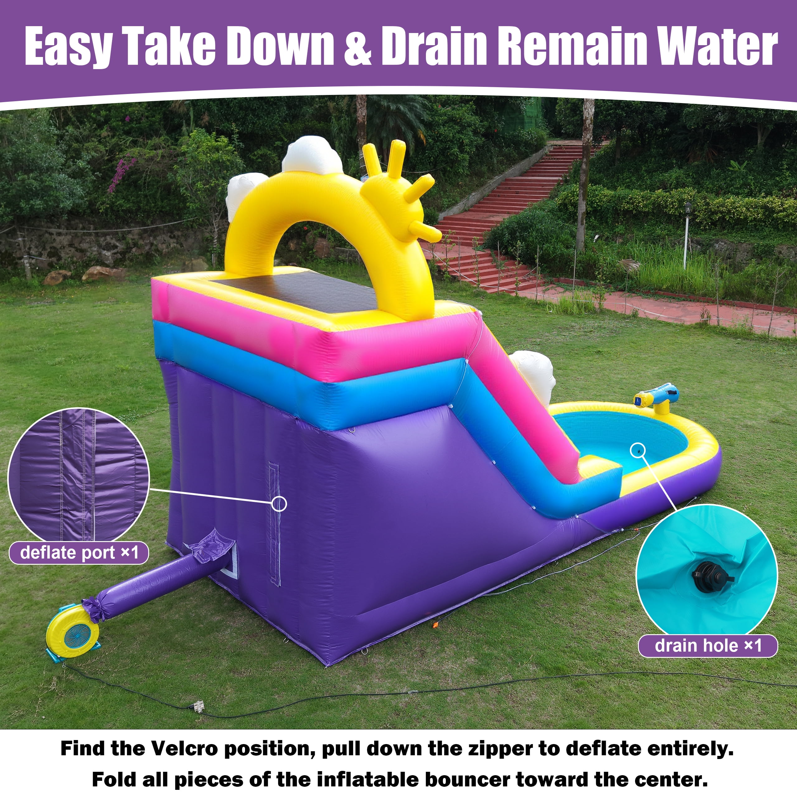 Inflatable Water Slide Commercial Grade: 21FT(L) Water Bounce House for Adults & Teenagers - Big Pool, Premium PVC, Rainbow Style, Wet & Dry, 950W Blower - for Backyard Outdoor Birthday Party
