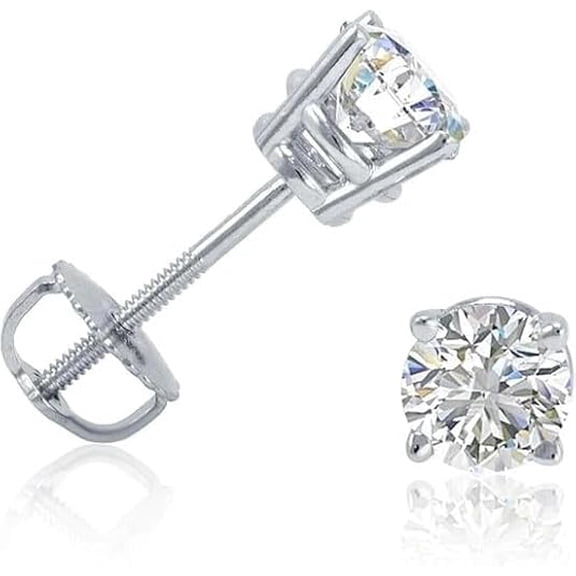 1/2 Ct Natural Diamond Stud Earrings | 925 Sterling Silver| Round Cut Solitaire | Basket Screw Back | Women’s Jewelry