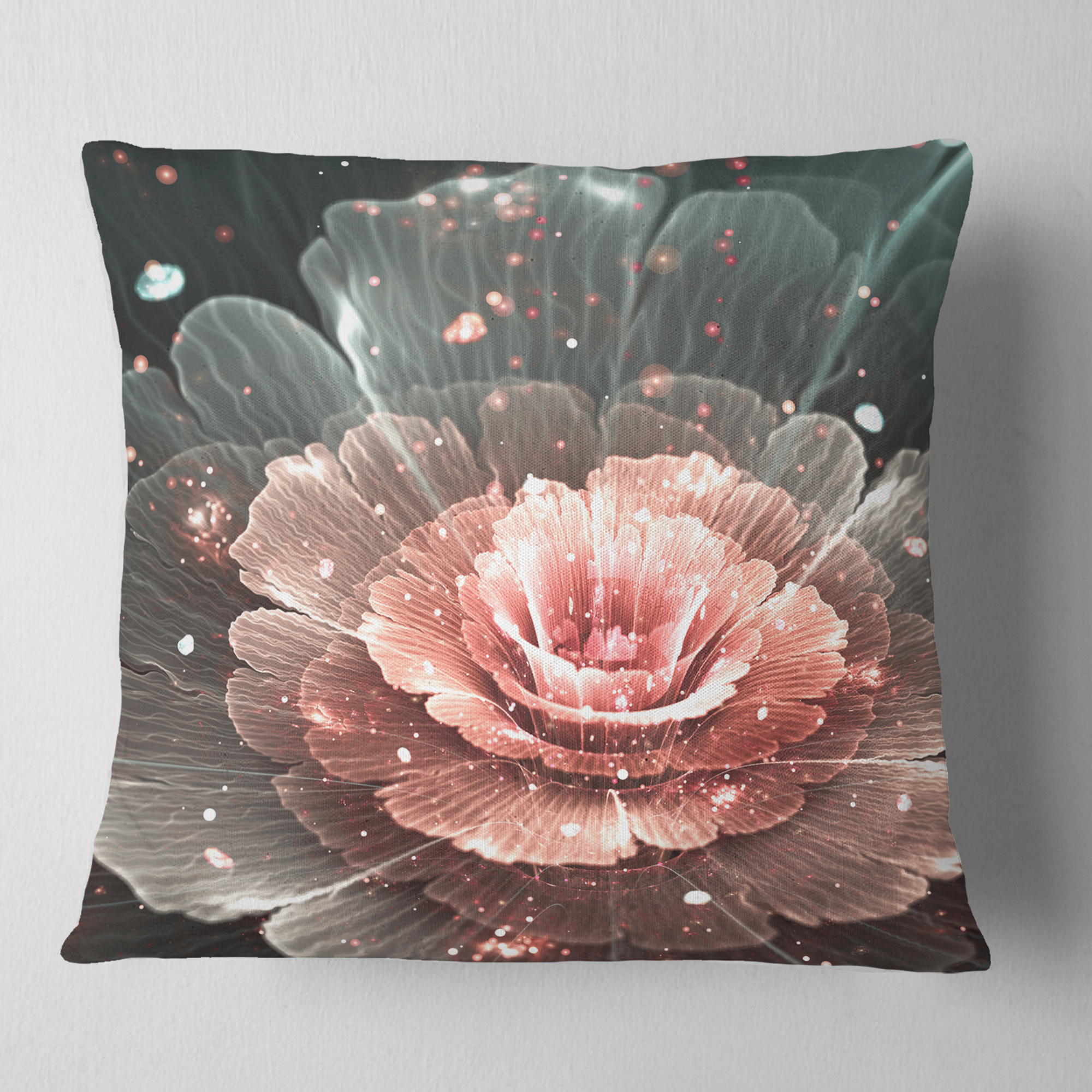 Designart Abstract Fractal Pink Gray Flower - Floral Throw Pillow - 18x18