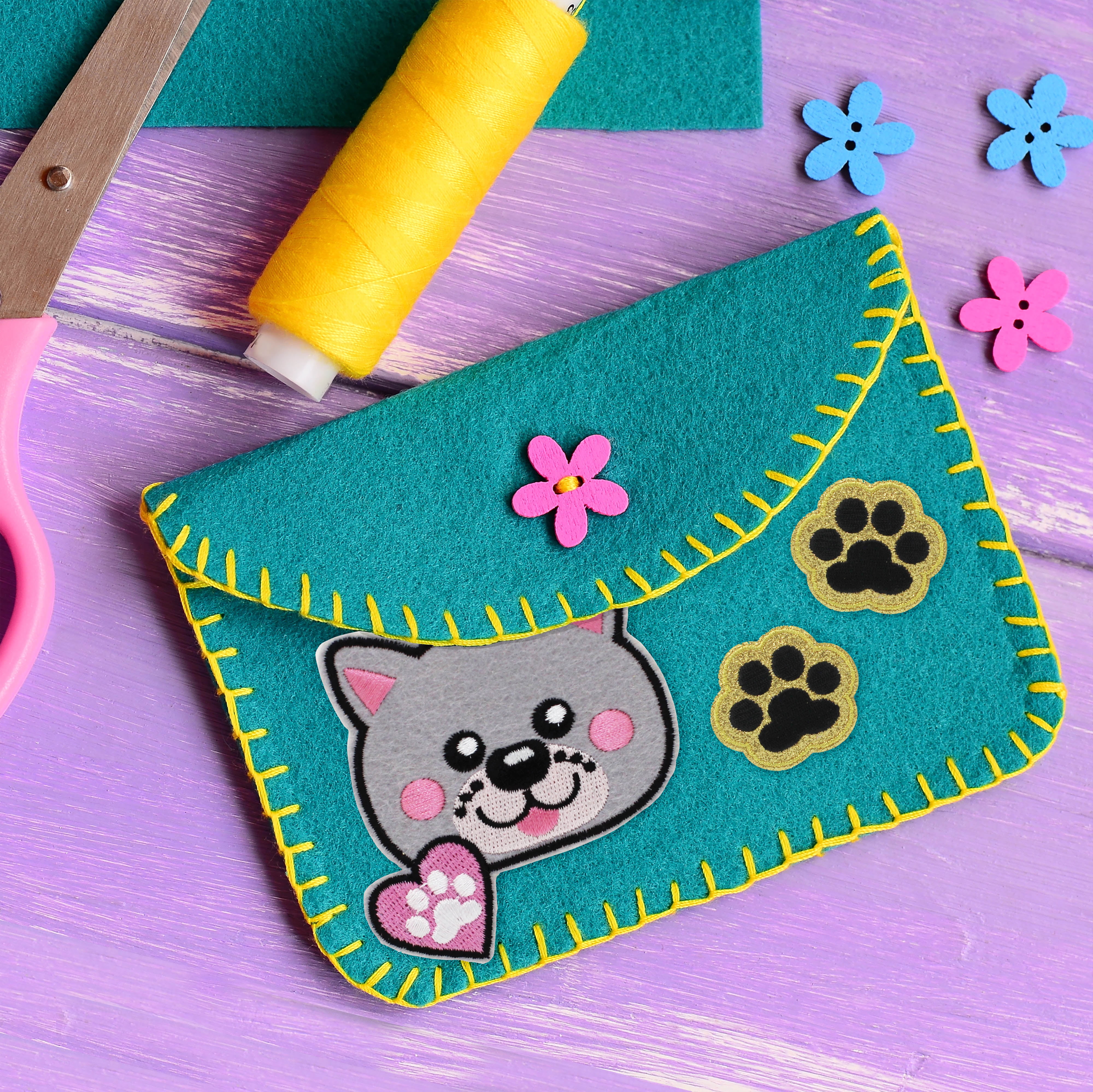 (3 pack) Gwen Studios Embroidered Pink and Gray Cat Iron-on Patch Applique, 2.7" x 2.95"