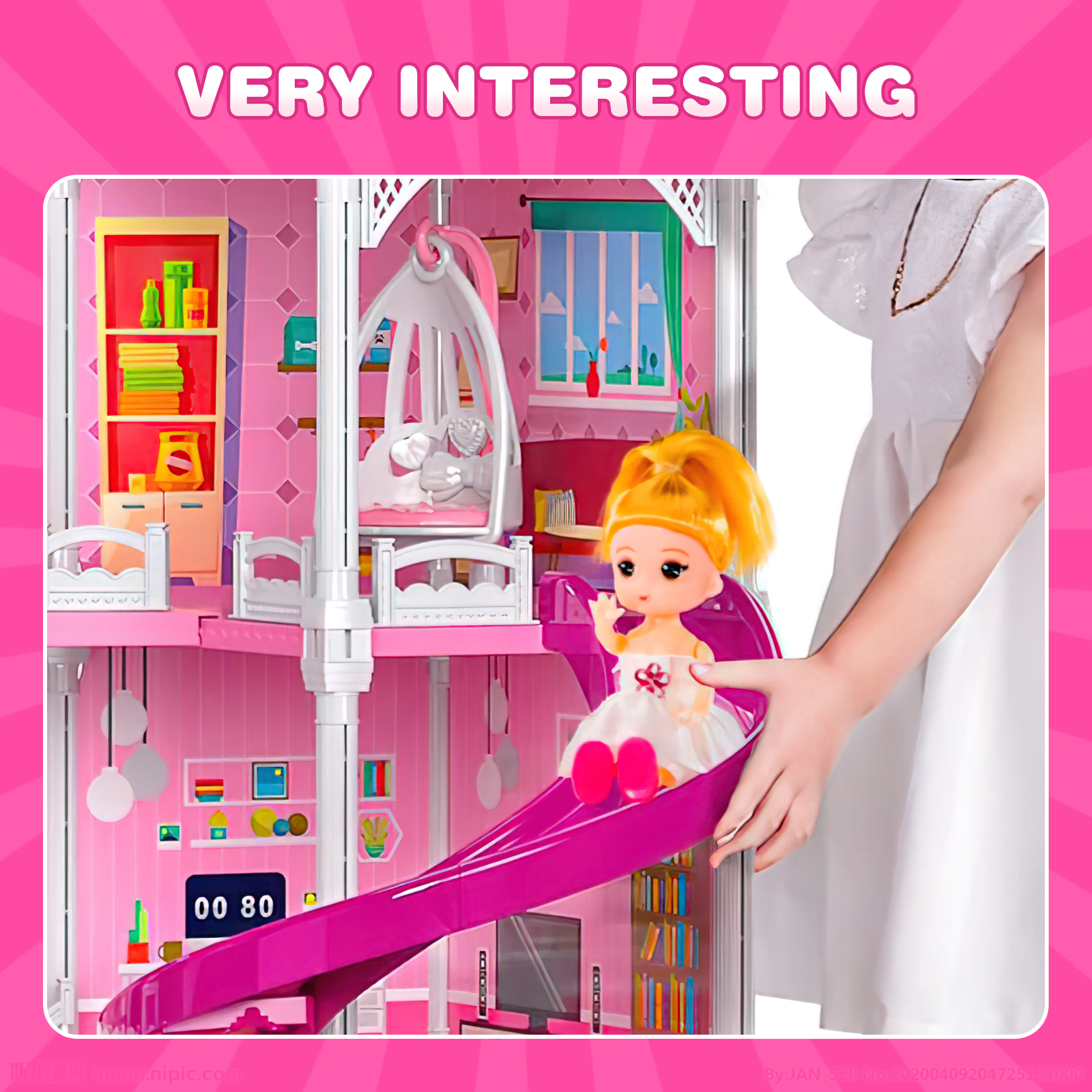 Hot Bee Dollhouse for Girls,4-Story 12 Rooms Playhouse with 2 Dolls Toy Figures,Pretend Dreamhouse with Accessories,Gift Toy for Kids Ages 3 4 5 6 - image 4 of 7