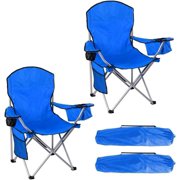 Pack of 2 Portable Lawn Chairs, with Built-in Can Cooler, Storage Pocket, Carry Bag, and Cup Holder, Includes Carry Bag – Blue [2-Pack]