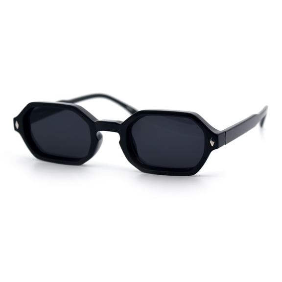 Retro Octagon Thick Frame Sunglasses Geometric Bold Small Frame UV400 Black Frame - Black Lens
