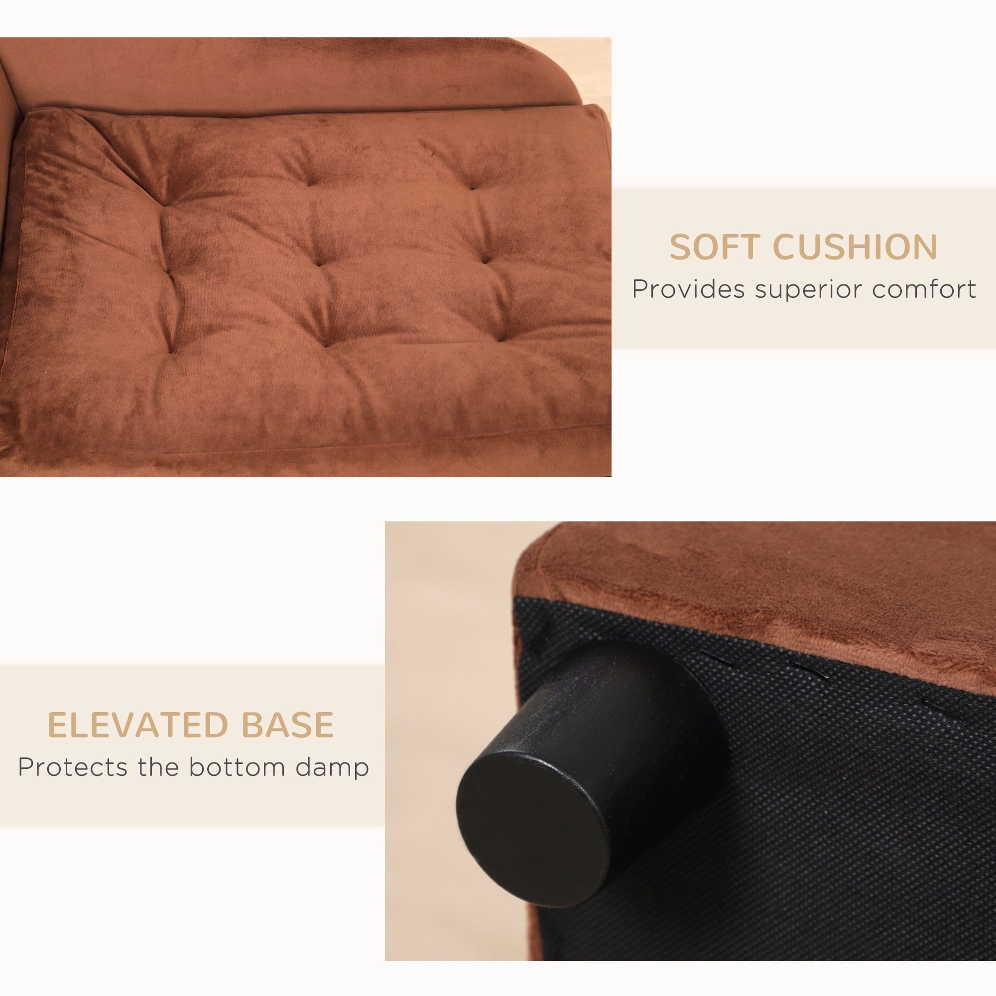E-Western Luxury Small Dog Bed with Hidden Storage, Soft Foam Couch, Modern Pet Furniture for Puppies & Little Breeds, Brown