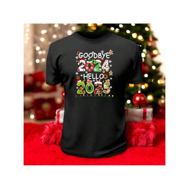 Playera Con Estampado De Goodbye 2024 Hello 2025 Fin De Año Año Nuevo Color Negro Talla Mediana Marca Emil SaEs