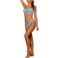 thumbnail image 4 of Conjuntos de bikini de banda para mujer, sin tirantes con lazo acanalado y parte inferior, traje de baño de 2 piezas, color azul claro mediano, 4 of 5